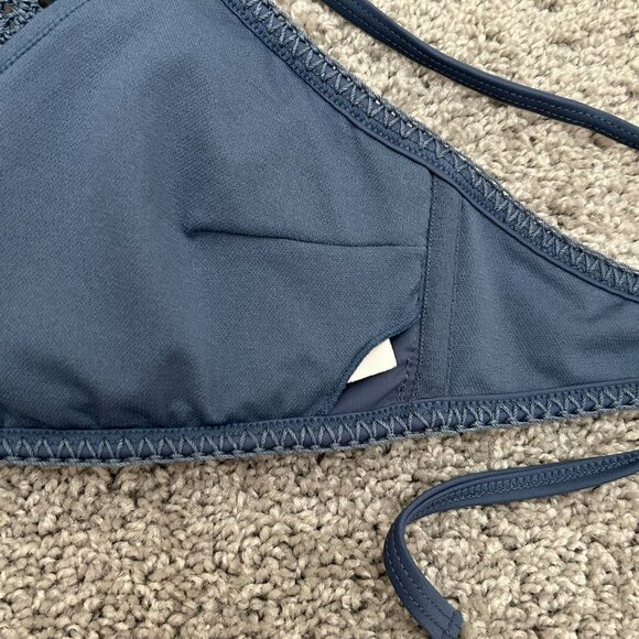 2017 Xhilaration Womens High Neck Crochet Blue Swimsuit Top Bikini Medium - Picture 3 of 6